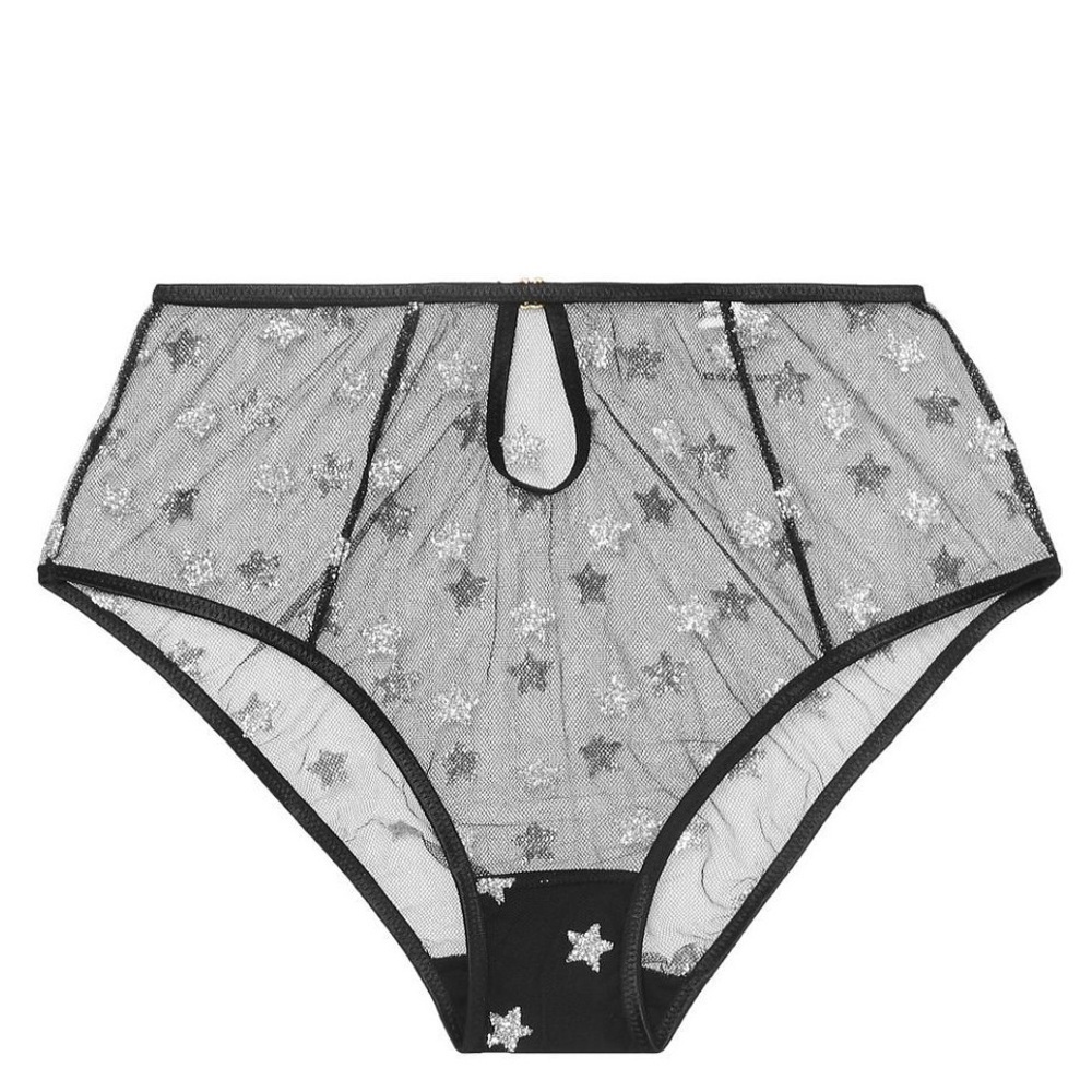 NWT Le Petit Trou Jeu Knickers High Waisted Sheer Star Tulle Panty Black Sz M